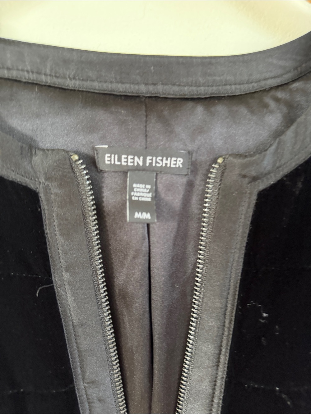Eileen Fisher Black Velvet Zip-Front Bomber Jacket zip front medium - Picture 6 of 10